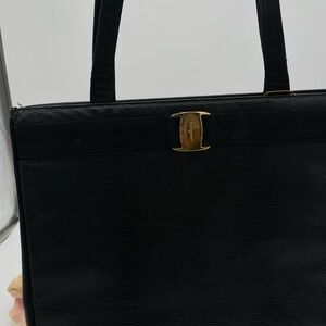 Classic Salvatore Ferragamo Black Shoulder Bag with Gold Hardware